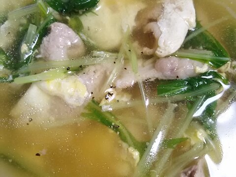 水菜と豚肉の卵スープ(^^)